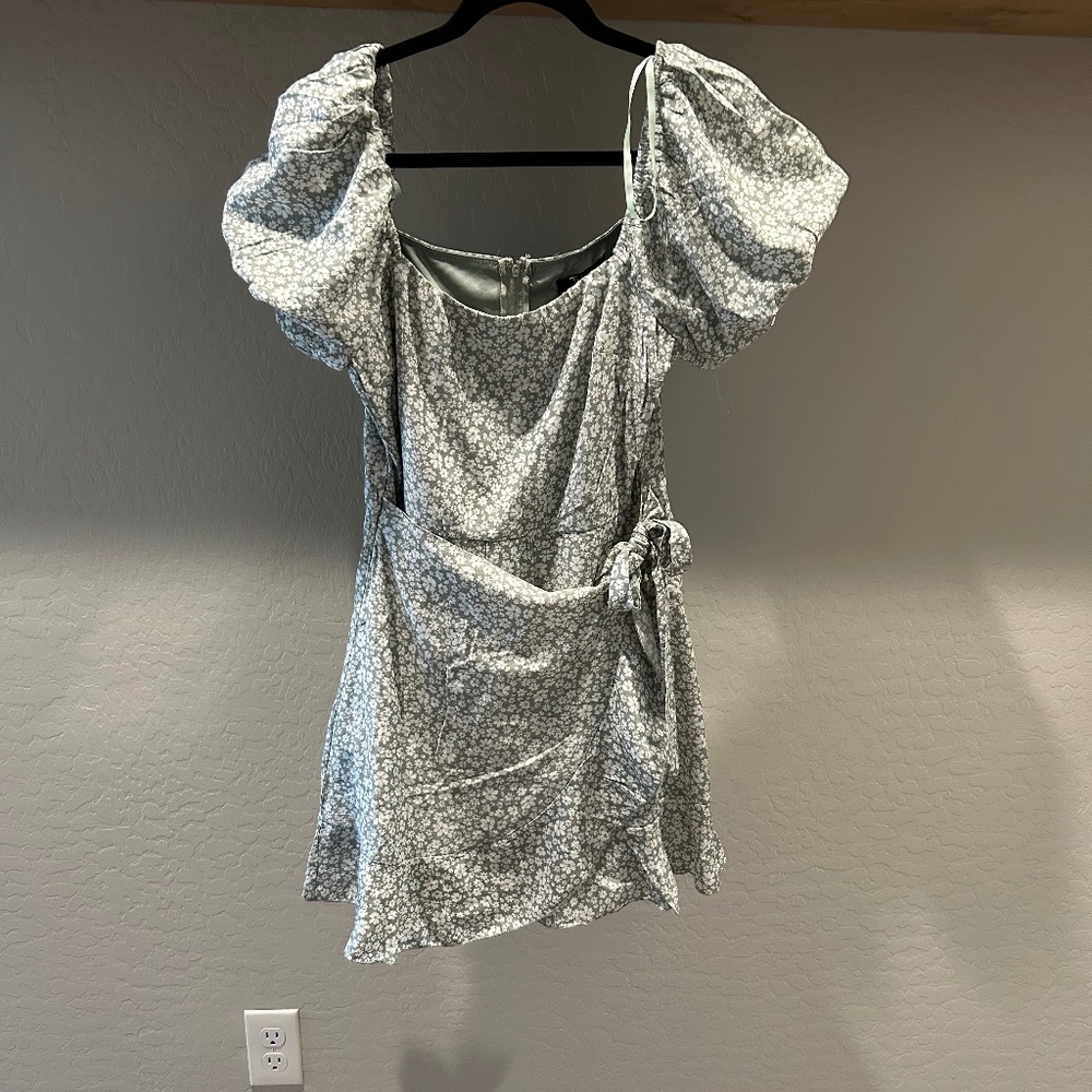 Light green floral wrap dress